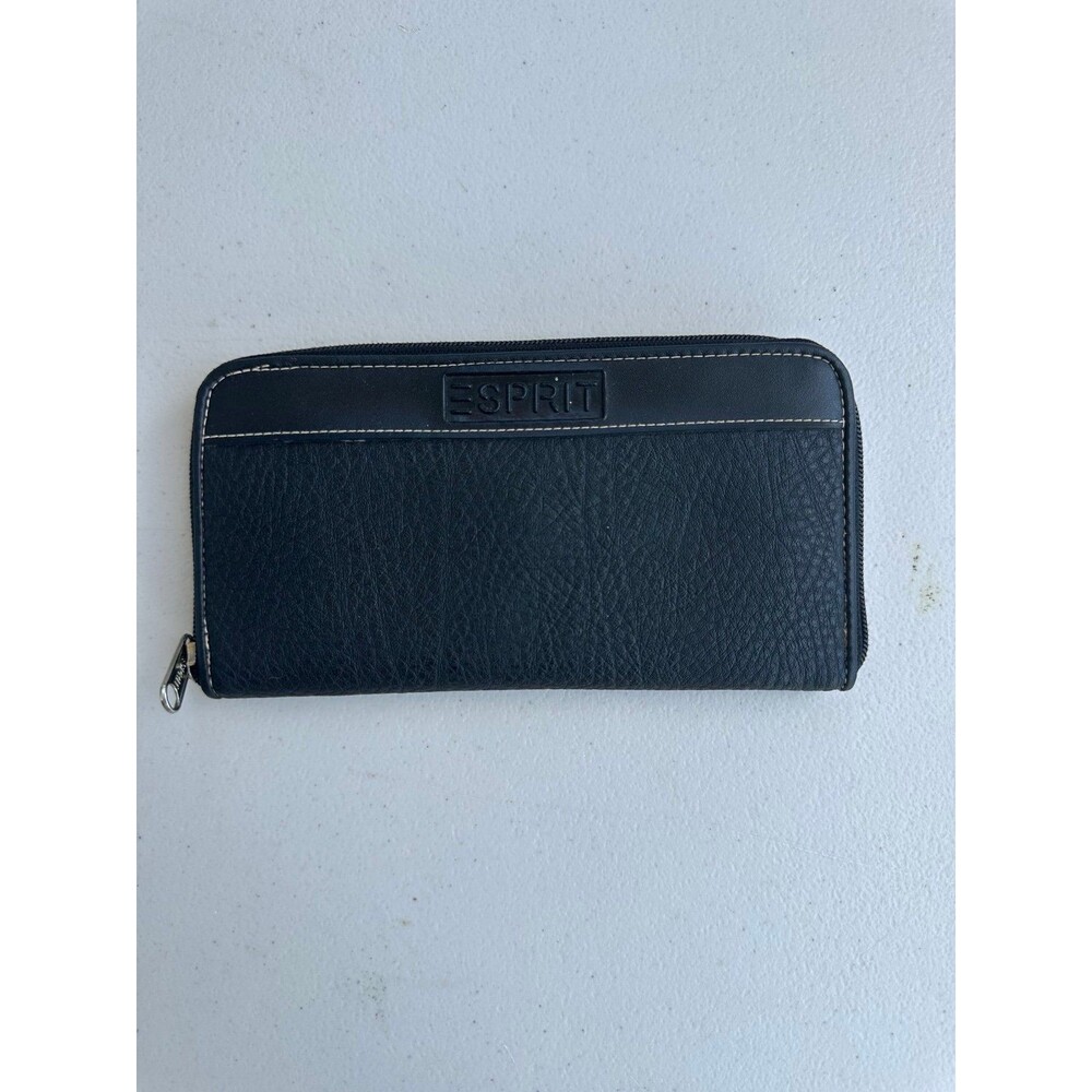 Vintage Esprit Embossed Logo Pebbled Texture Leather Zip Around Accordion Wallet